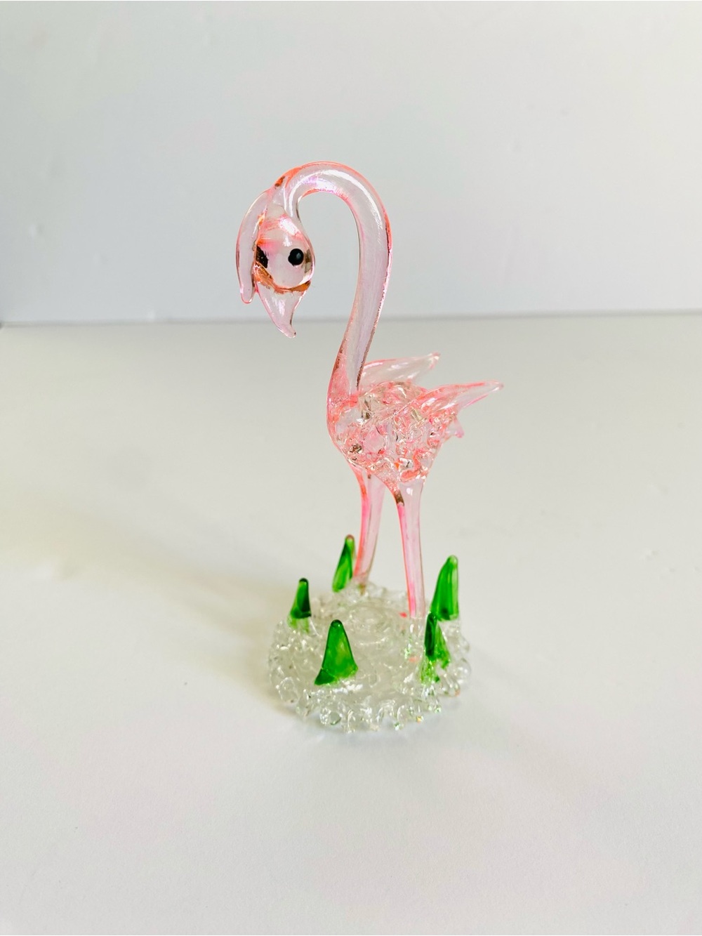 Beautiful Handcrafted Pink Art Glass Flamingo Figurine 80s Tropical